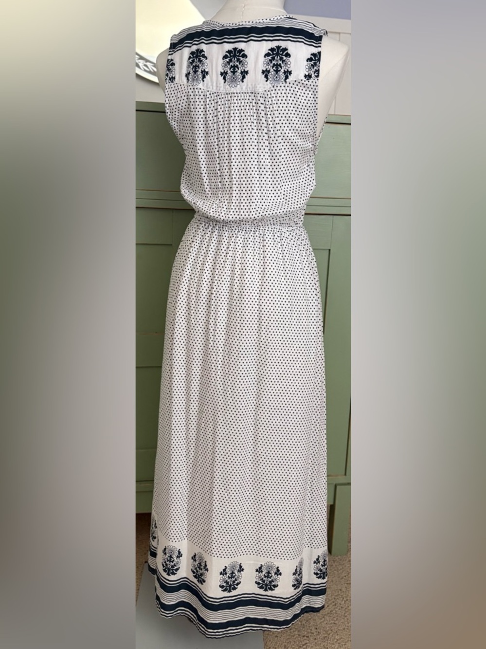 Lucky Brand Peasant-Style Polka-Dot Dress w Decorative Border & Elastic Waist(S) - Picture 4 of 15